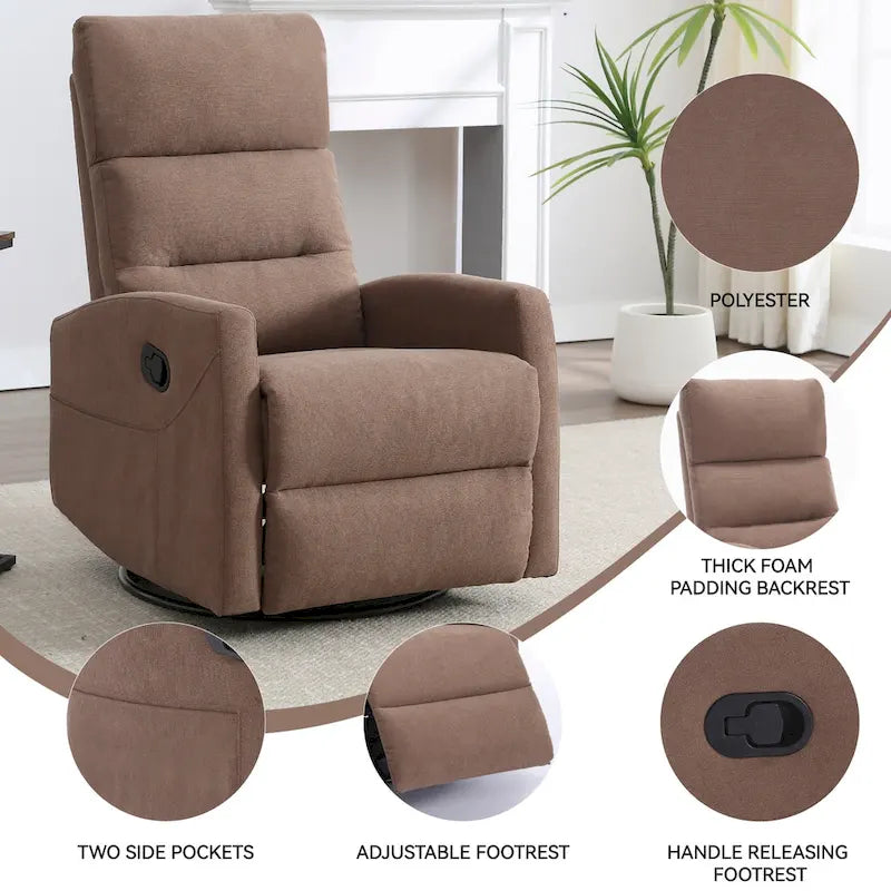 Fauteuil inclinable manuel en tissu avec fonction bascule et pivotante pour le salon