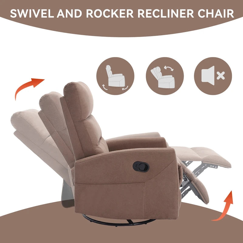 Fauteuil inclinable manuel en tissu avec fonction bascule et pivotante pour le salon