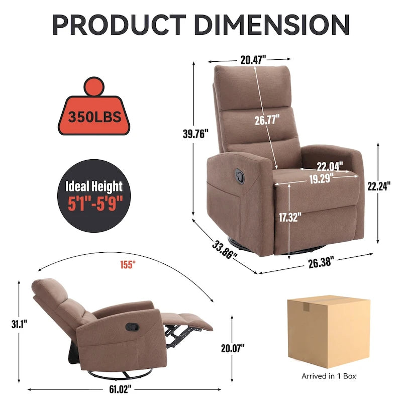 Fauteuil inclinable manuel en tissu avec fonction bascule et pivotante pour le salon