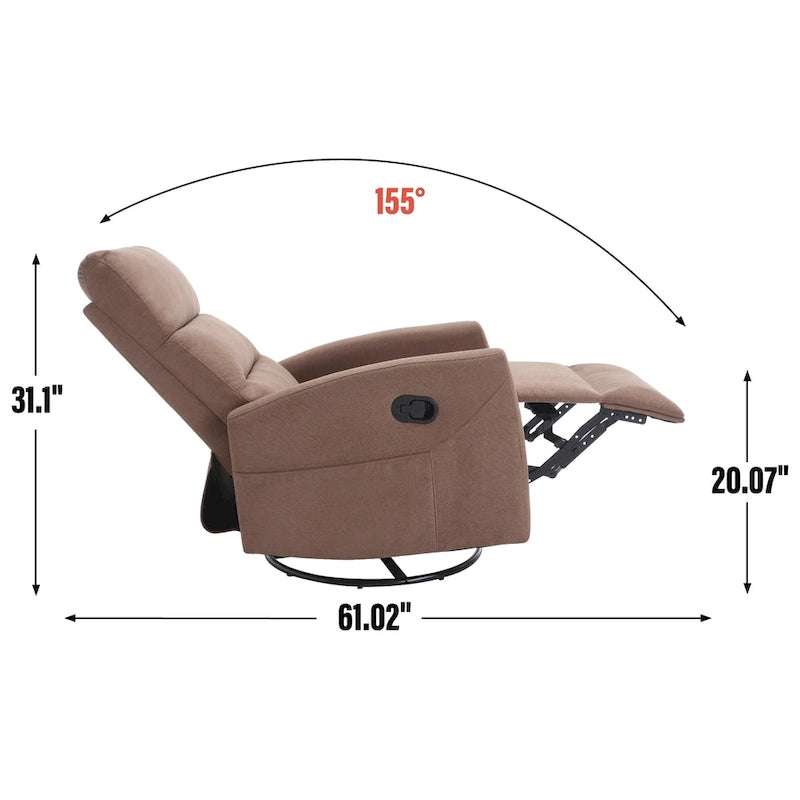 Fauteuil inclinable manuel en tissu avec fonction bascule et pivotante pour le salon