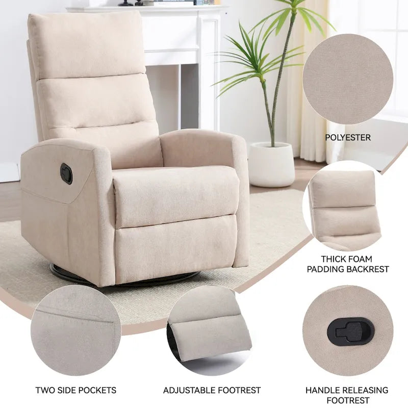 Fauteuil inclinable manuel en tissu avec fonction bascule et pivotante pour le salon