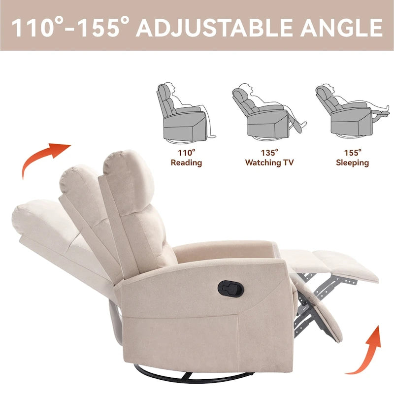 Fauteuil inclinable manuel en tissu avec fonction bascule et pivotante pour le salon