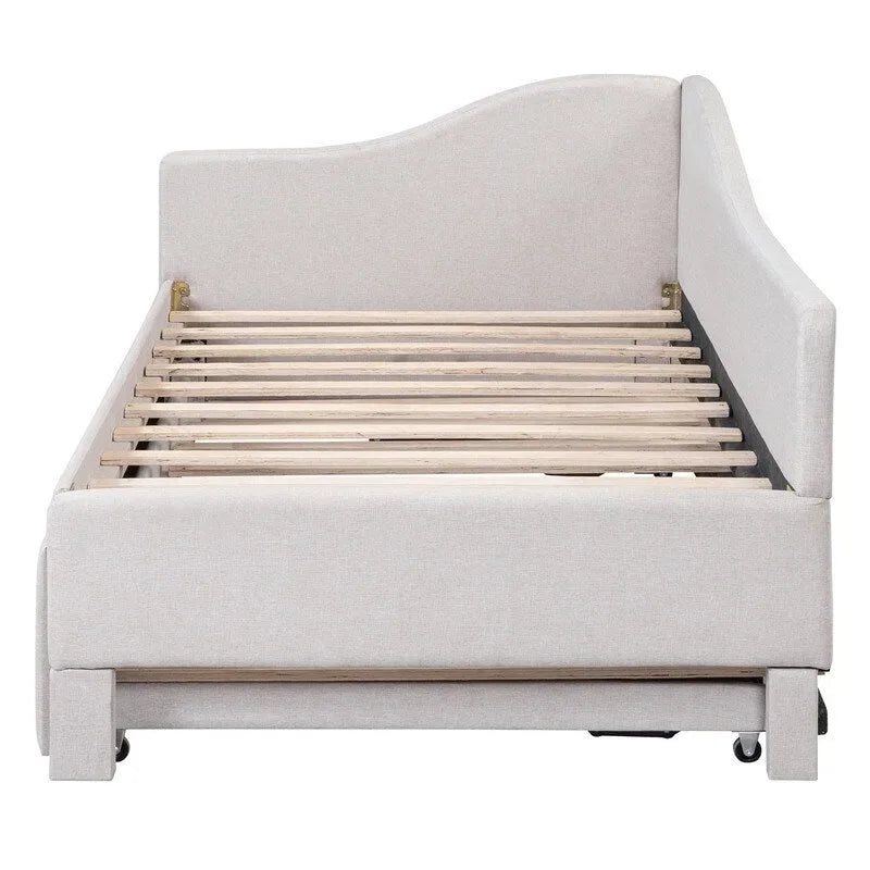 Lit de repos capitonné en forme de L, format simple, avec lit gigogne escamotable