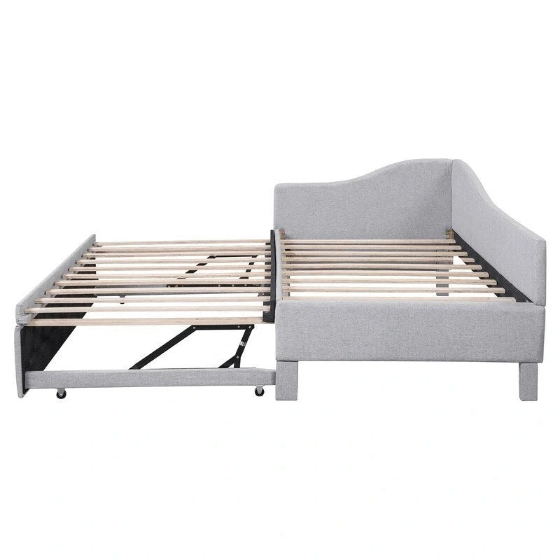 Lit de repos capitonné en forme de L, format simple, avec lit gigogne escamotable
