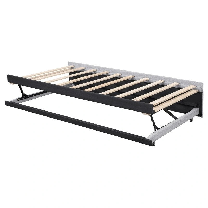 Lit de repos capitonné en forme de L, format simple, avec lit gigogne escamotable