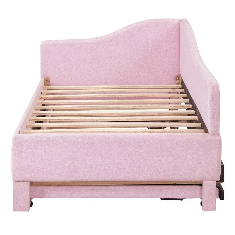 Lit de repos capitonné en forme de L, format simple, avec lit gigogne escamotable