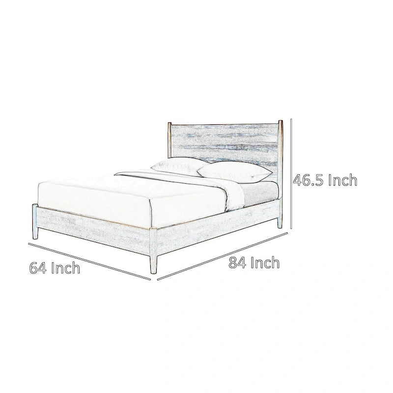 Lit Queen Size, Tête de Lit Rembourrée en Bouclette Beige, Bois Massif Noyer Marron