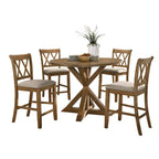 Table de salle à manger hauteur comptoir, table de cuisine ronde 5 pièces avec table ronde et 4 chaises de salle à manger rembourrées