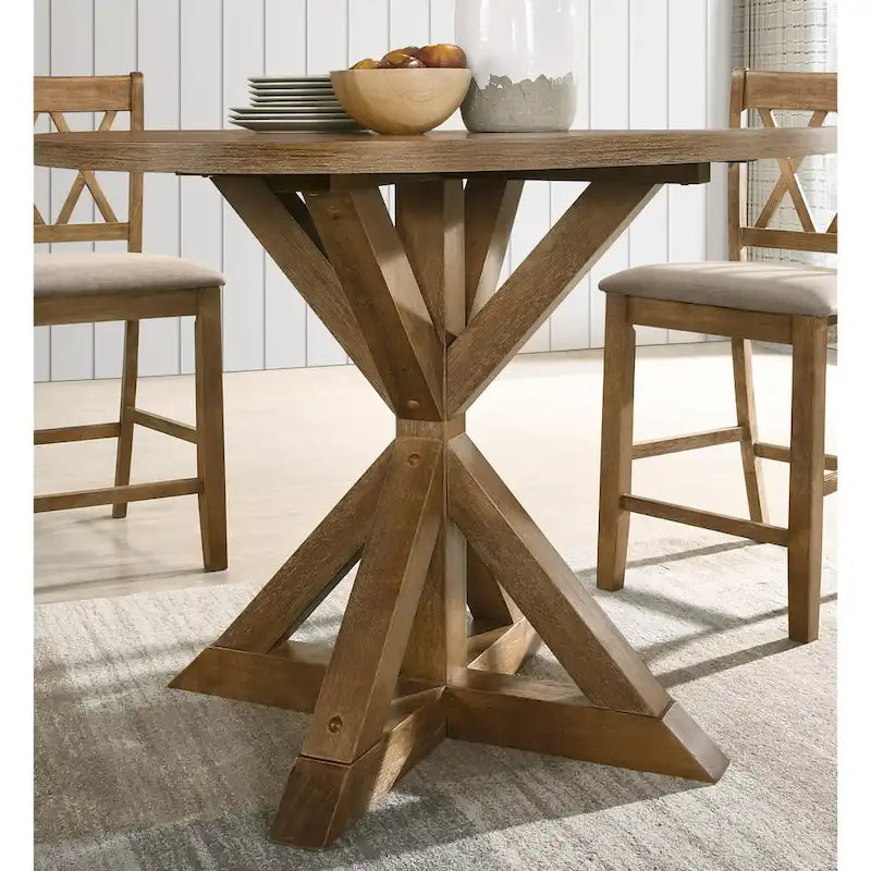 Table de salle à manger hauteur comptoir, table de cuisine ronde 5 pièces avec table ronde et 4 chaises de salle à manger rembourrées