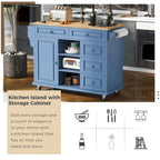 Dessertes de cuisine avec plateau en bois d'hévéa, îlot de cuisine roulant mobile avec rangement et 5 tiroirs, 134,62 cm de long (tabouret non inclus)