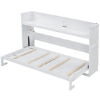 Lit escamotable Twin XL avec bureau et lumière LED, cadre en bois massif avec station de recharge USB, pour petits espaces et bureaux à domicile