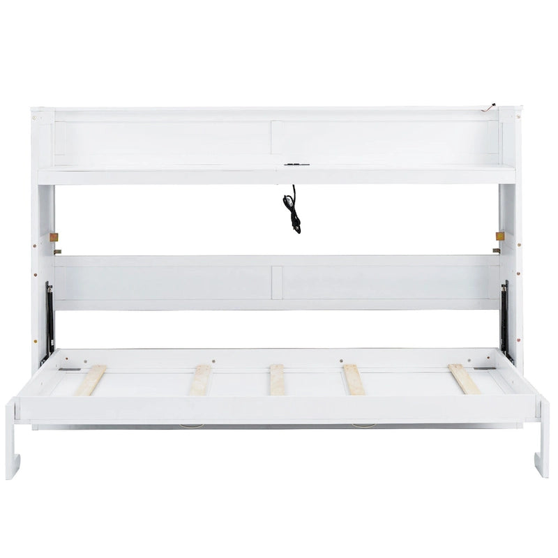 Lit escamotable Twin XL avec bureau et lumière LED, cadre en bois massif avec station de recharge USB, pour petits espaces et bureaux à domicile