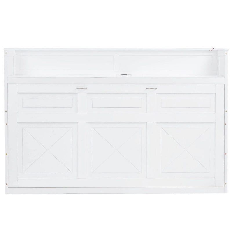 Lit escamotable Twin XL avec bureau et lumière LED, cadre en bois massif avec station de recharge USB, pour petits espaces et bureaux à domicile
