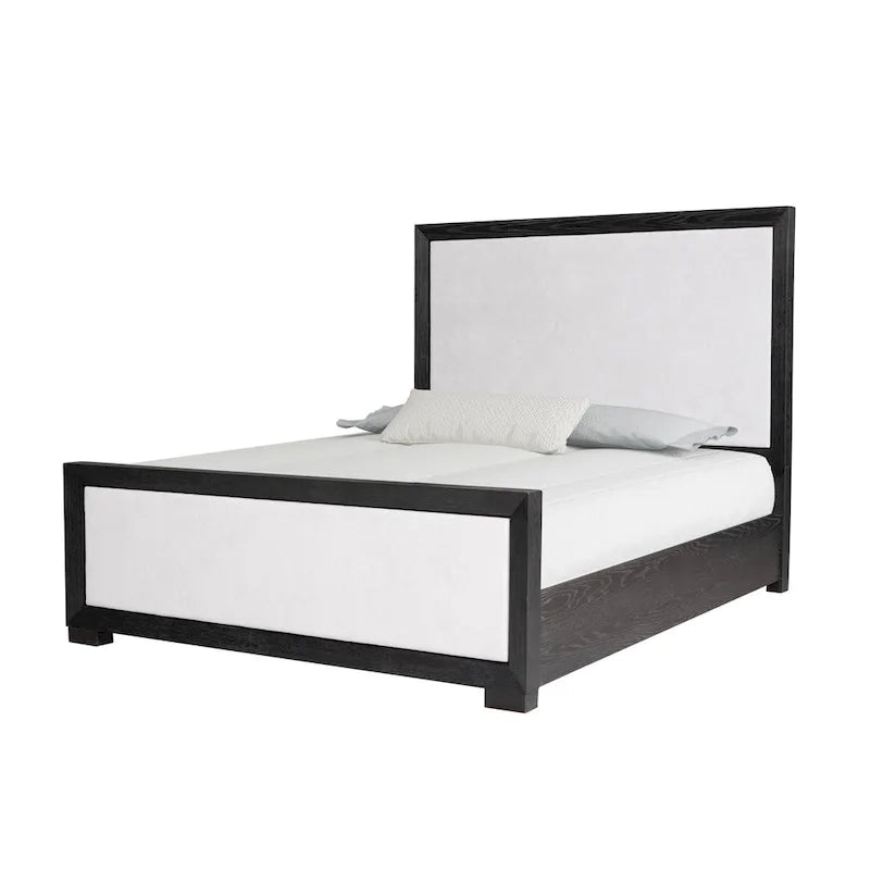 Lit capitonné en tissu et bois massif, style classique moderne