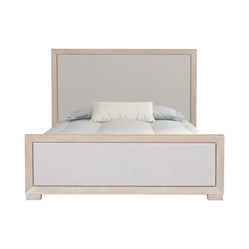 Lit capitonné en tissu et bois massif, style classique moderne