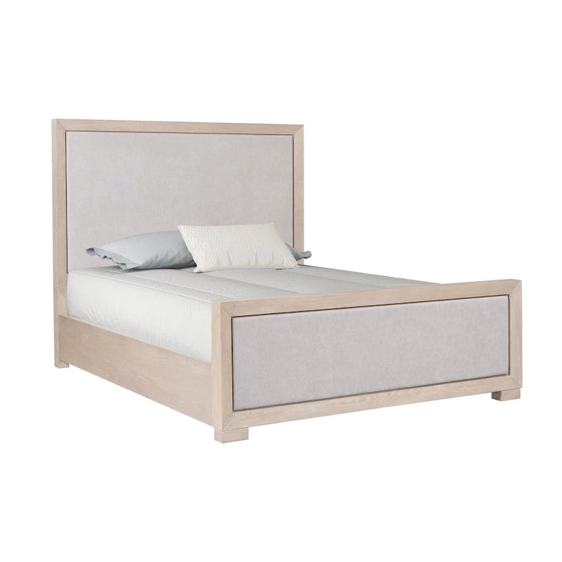 Lit capitonné en tissu et bois massif, style classique moderne
