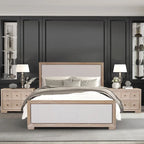 Lit capitonné en tissu et bois massif, style classique moderne