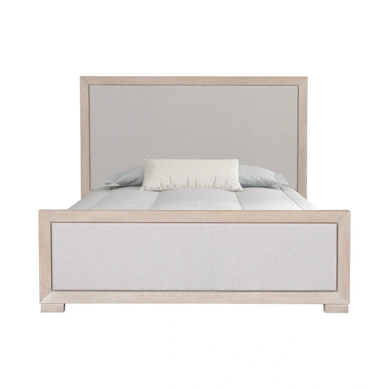 Lit capitonné en tissu et bois massif, style classique moderne