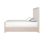 Lit capitonné en tissu et bois massif, style classique moderne