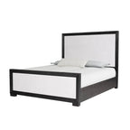Lit capitonné en tissu et bois massif, style classique moderne
