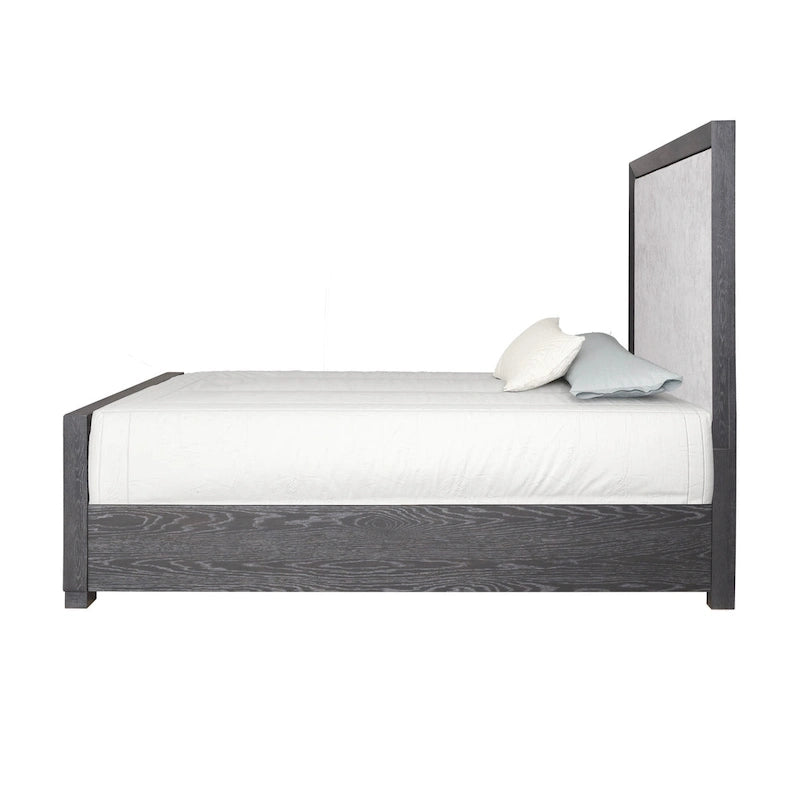 Lit capitonné en tissu et bois massif, style classique moderne