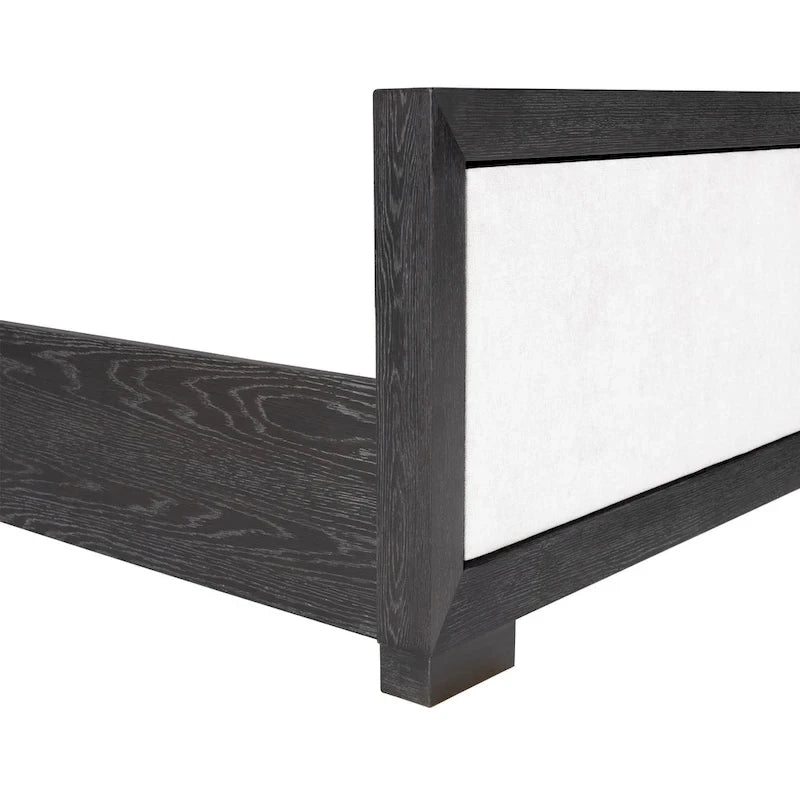Lit capitonné en tissu et bois massif, style classique moderne