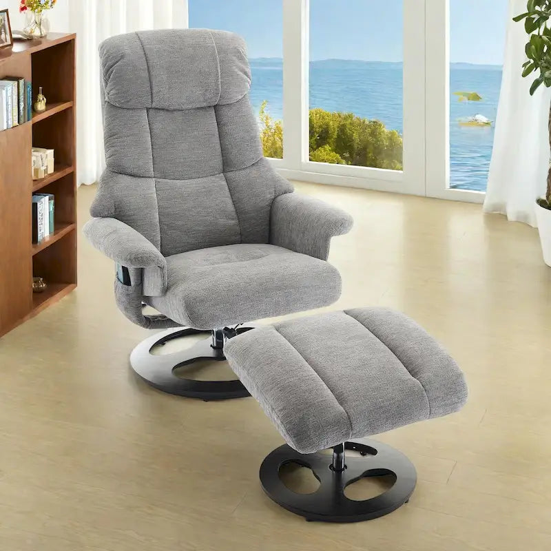 Fauteuil de massage inclinable pivotant à 360° avec ottoman, massage et siège chauffant