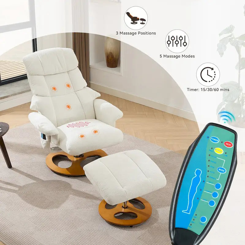 Fauteuil de massage inclinable pivotant à 360° avec ottoman, massage et siège chauffant