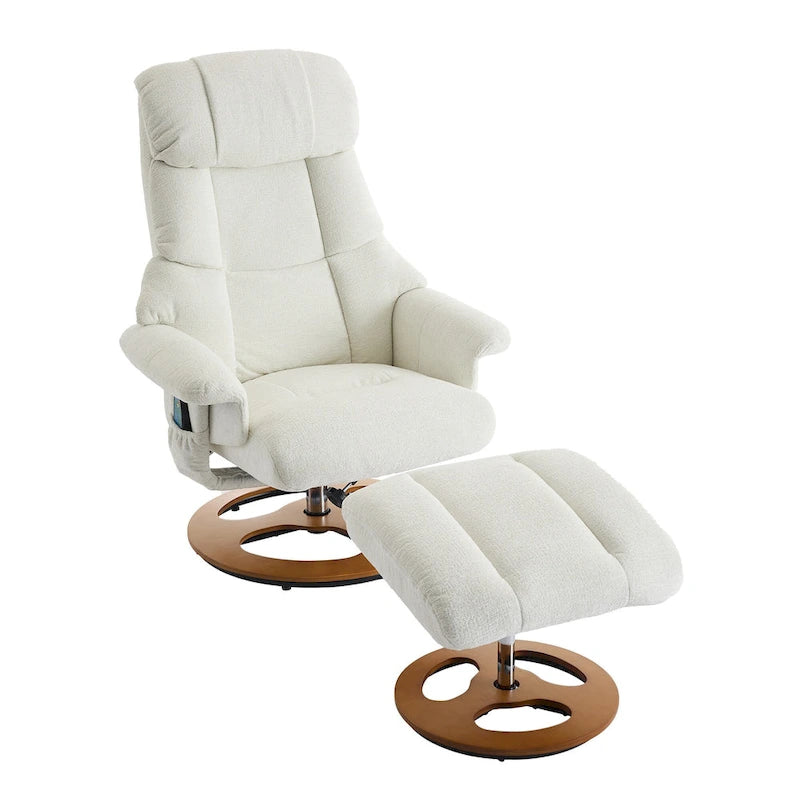 Fauteuil de massage inclinable pivotant à 360° avec ottoman, massage et siège chauffant