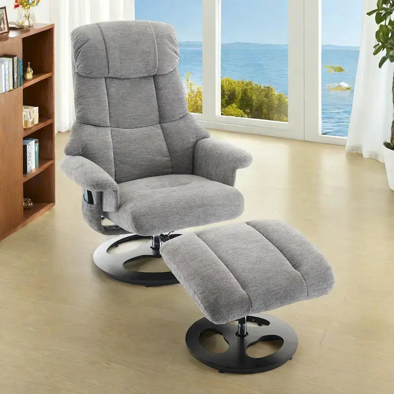Fauteuil de massage inclinable pivotant à 360° avec ottoman, massage et siège chauffant