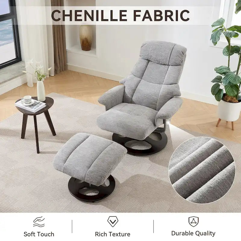 Fauteuil de massage inclinable pivotant à 360° avec ottoman, massage et siège chauffant