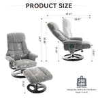 Fauteuil de massage inclinable pivotant à 360° avec ottoman, massage et siège chauffant