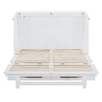 Lit escamotable blanc pleine grandeur avec grand tiroir, ports USB et prises de courant