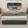 Lit plateforme queen size gris foncé avec 4 tiroirs de rangement, USB et lumières LED