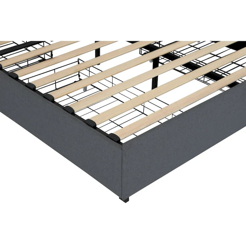 Lit plateforme queen size gris foncé avec 4 tiroirs de rangement, USB et lumières LED