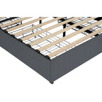 Lit plateforme queen size gris foncé avec 4 tiroirs de rangement, USB et lumières LED