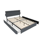 Lit plateforme queen size gris foncé avec 4 tiroirs de rangement, USB et lumières LED