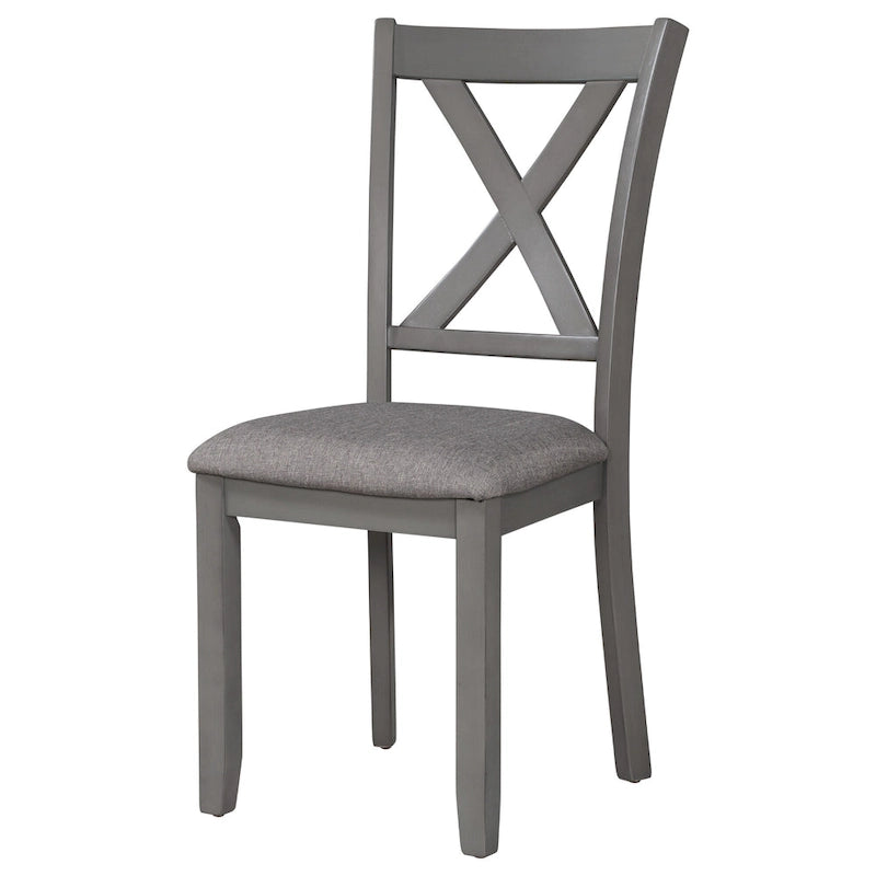 Table à manger traditionnelle grise en bois, 6 pièces, avec 4 chaises rembourrées et un banc
