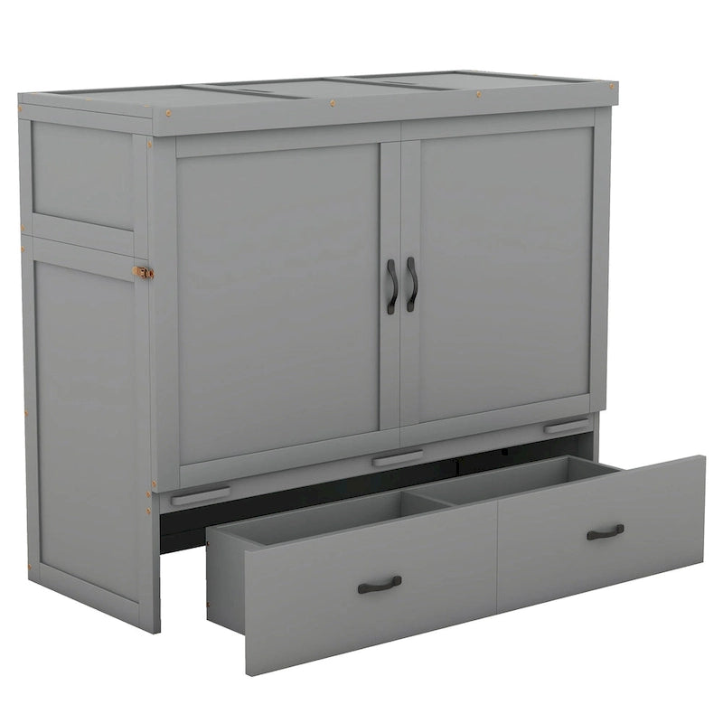Lit escamotable Full Pine Murphy avec ports USB et tiroir