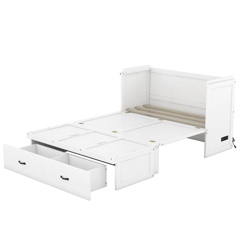 Lit escamotable Full Pine Murphy avec ports USB et tiroir