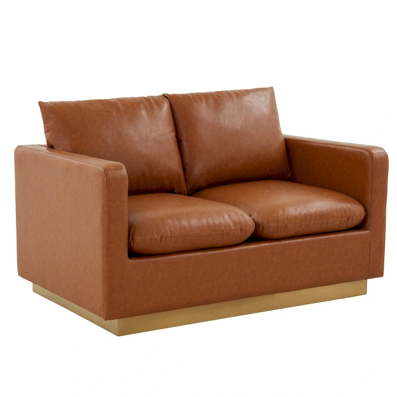 Causeuse moderne en cuir avec base et coussins dorés - 55.9