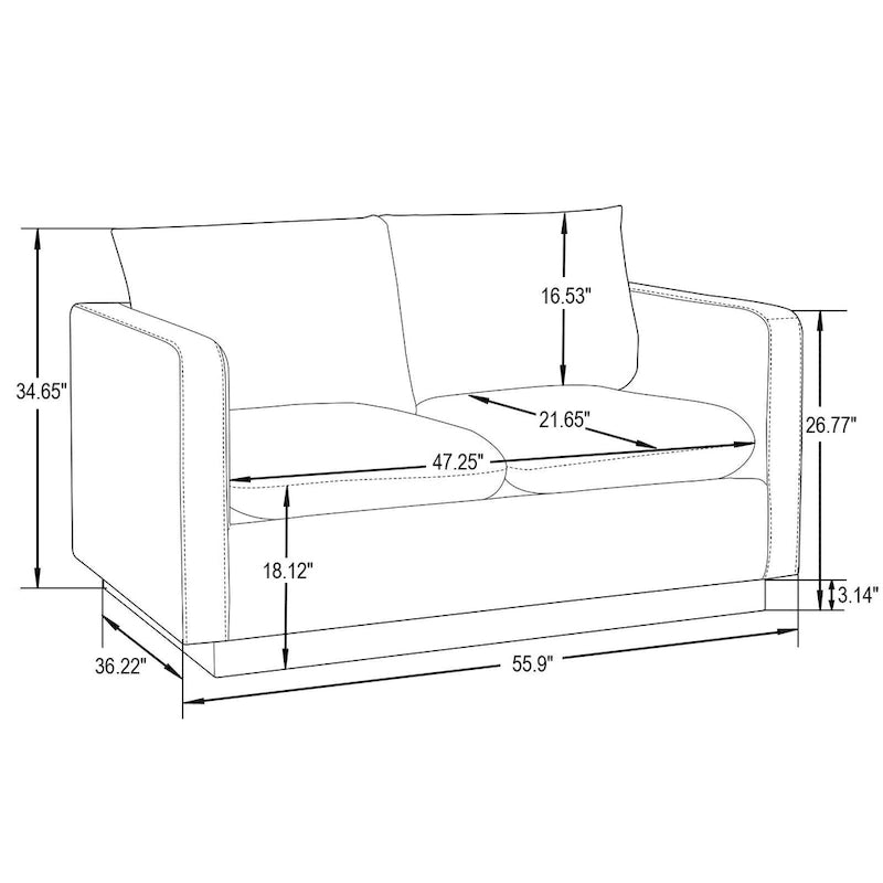 Causeuse moderne en cuir avec base et coussins dorés - 55.9