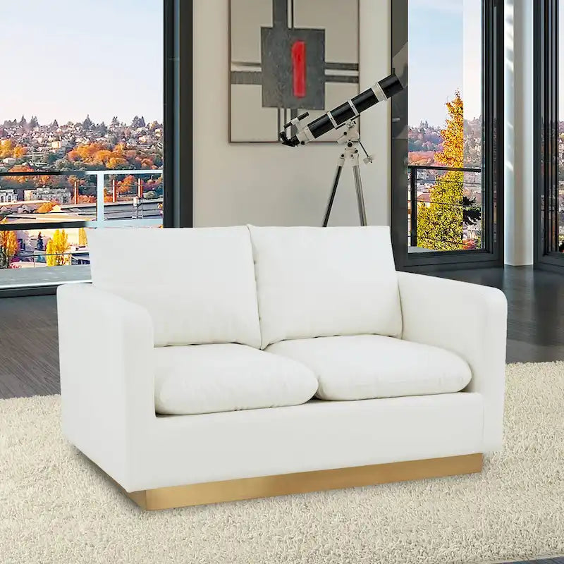 Causeuse moderne en cuir avec base et coussins dorés - 55.9