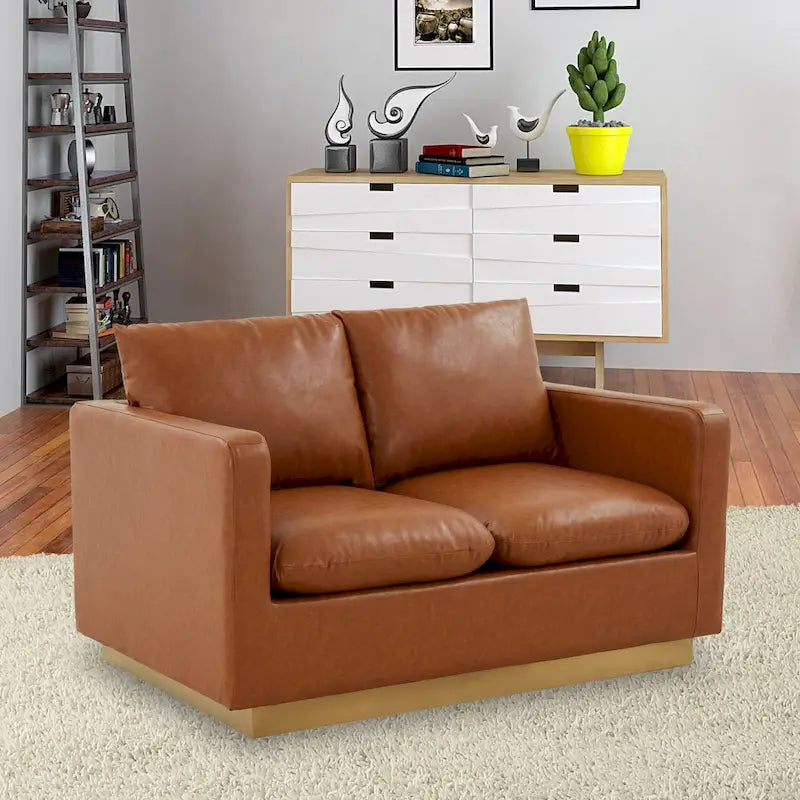 Causeuse moderne en cuir avec base et coussins dorés - 55.9