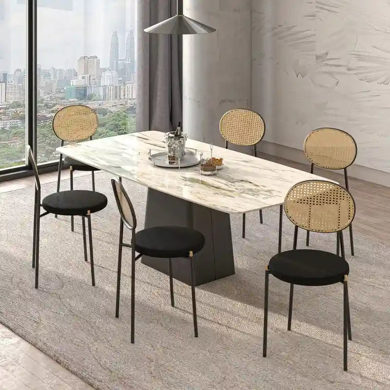 Lot de 4 chaises de salle à manger modernes Euston avec dossier en osier et assise en velours rembourré pour la maison, le bureau, le salon et la cuisine