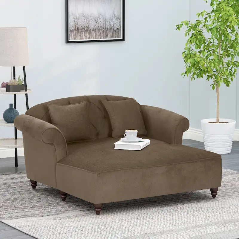 Méridienne double capitonnée contemporaine avec oreillers décoratifs – 63,00 L x 58,50 l x 34,50 H