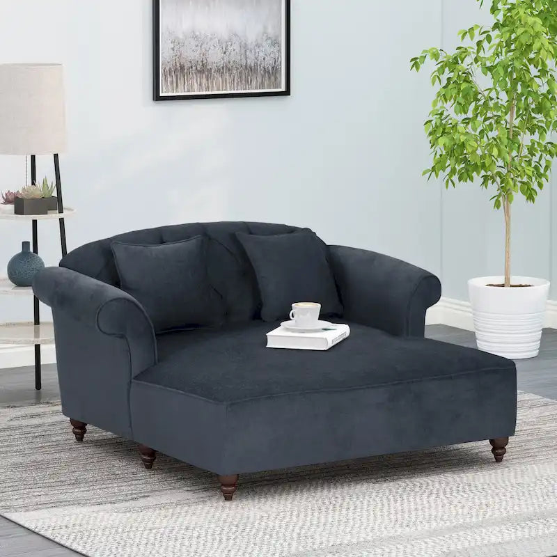 Méridienne double capitonnée contemporaine avec oreillers décoratifs – 63,00 L x 58,50 l x 34,50 H