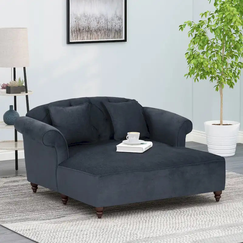 Méridienne double capitonnée contemporaine avec oreillers décoratifs – 63,00 L x 58,50 l x 34,50 H