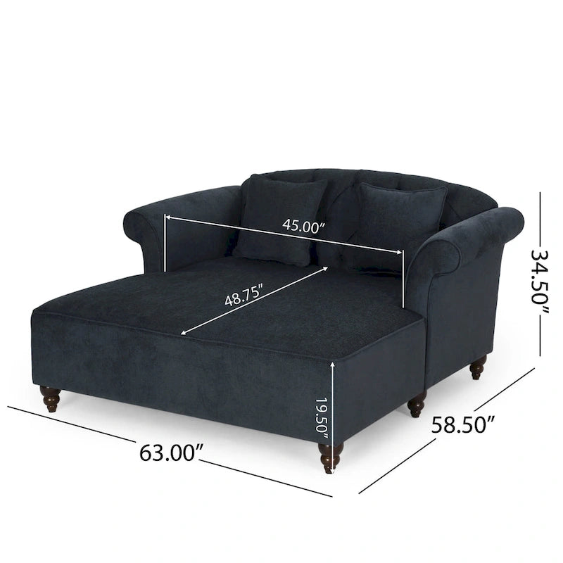 Méridienne double capitonnée contemporaine avec oreillers décoratifs – 63,00 L x 58,50 l x 34,50 H