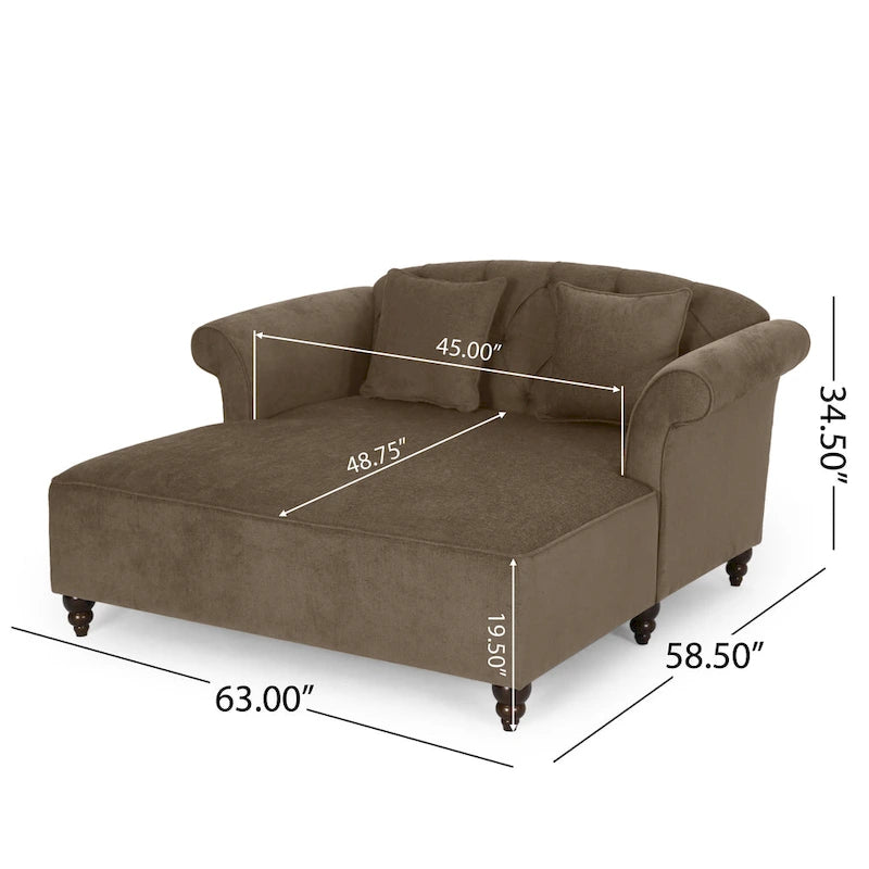 Méridienne double capitonnée contemporaine avec oreillers décoratifs – 63,00 L x 58,50 l x 34,50 H